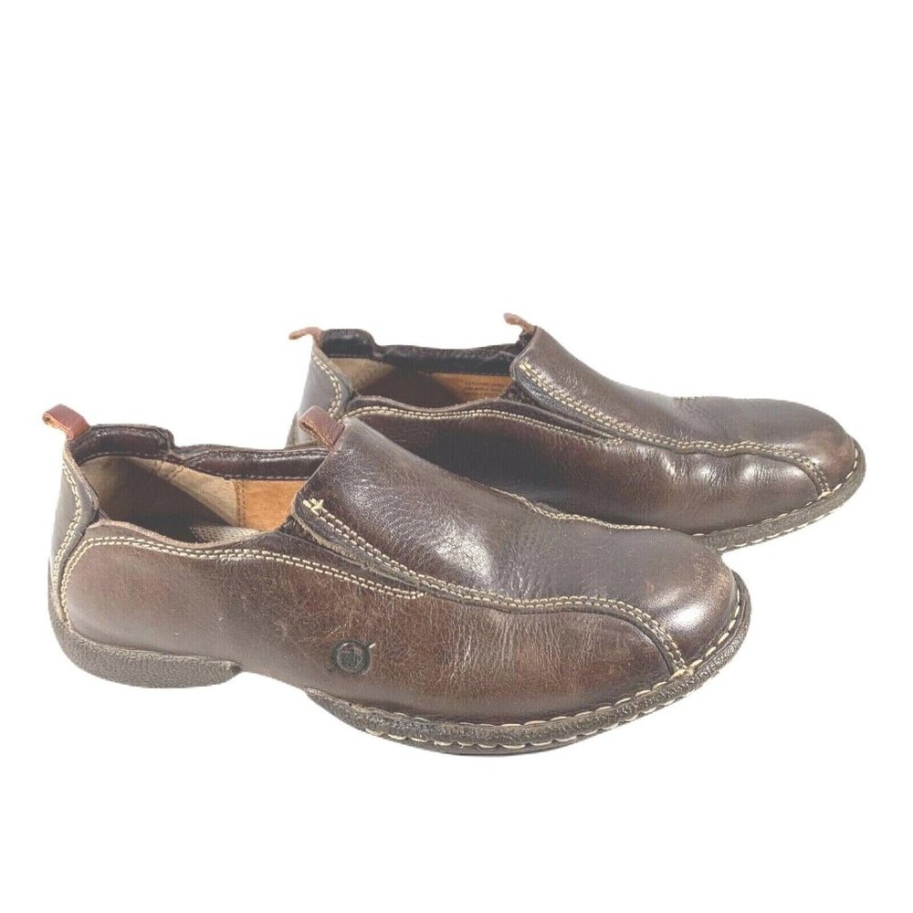 Born Womens Slip On Brown Leather Shoes Loafers Size 6 M EU 36.5 Stitching - Picture 1 of 12